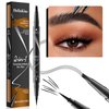 Microblading Eyebrow Pencil, Waterproof Eyebrow Pen, 2-in-1 Dual-Ended Eyebrow Pencil for Women with 4-Fork-Tip & Precise Brush-Tip, Natural Makeup Fine Stroke, Last All-Day (Black)