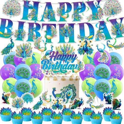 Peacock Party Decorations Colorful Peacock Birthday Party Supplies Includes Peacock Birthday Bann...