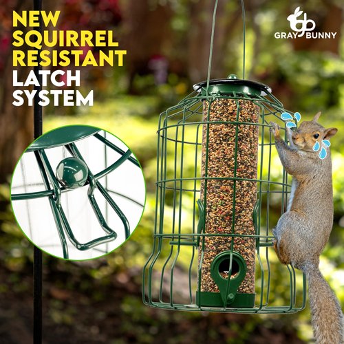 Gray Bunny Wild Bird Feeders Squirrel Proof for Outside Hanging, 1.25 lb Capacity Steel Bird Feeder Squirrel Proof for Small Birds, Chew Proof and Rust Proof, 4-Port