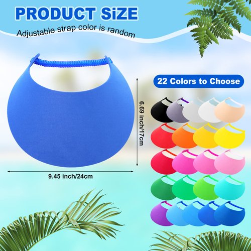 22 Pcs Adjustable Sun Visors for Women Golf Tennis Sun Visor Hat Elastic Foam Visors Bulk for Ladies Girls Men Outdoors, 22 Solid Colors