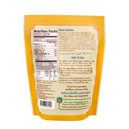 Bob's Red Mill GF Egg Replacer, 12 Ounce Bag (Pack of 1), Equals 34 Eggs/Bag, Gluten Free, Non-GMO, Vegan, Paleo Friendly