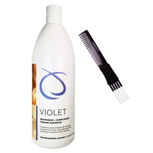 Sleekshop Comb + SUNLIGHTS Balayage VIOLET GRAPESEED + Sunflower Toning SHAMPOO (w/Premium Carbon Teasing Comb) Kit (32 oz Shampoo Only)
