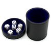 Luck Lab Black Leather Dice Cup with Lid Including 6 Matching Pearl Dice - Blue Velvet Interior for Quiet Shaking - Use for Liars Dice Farkle Yahtzee Board Games, Black