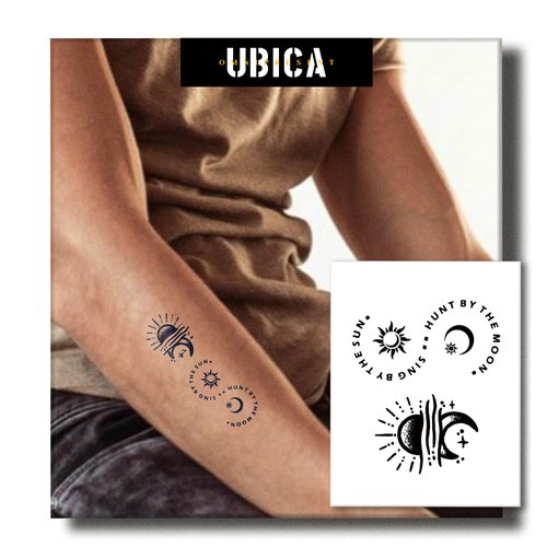 UBICA Temporary Tattoos Adult, 2 Sheets Fake Tattoos, Realistic And Long-Lasting Non-Reflective, Waterproof For 1-2 Weeks, Simple sun and moon tattoo sticker 3.8X4.4in