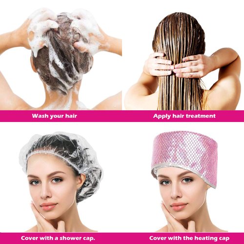 YVONNE Electric Thermal Heat Cap Deep Conditioning Hair Scalp Treatment Spa Hot Head Care for Home with 2 Mode Temperature Control (Pink)