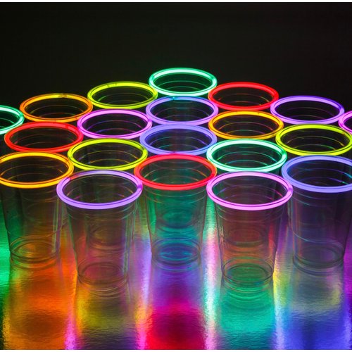 Glo Pro NEON GLOWING PARTY CUPS 16 oz Multi Color Light Up Cups Blacklight Party Glow Sticks Glow Party Glow In The Dark Party Decorations Favors Drink Supplies.