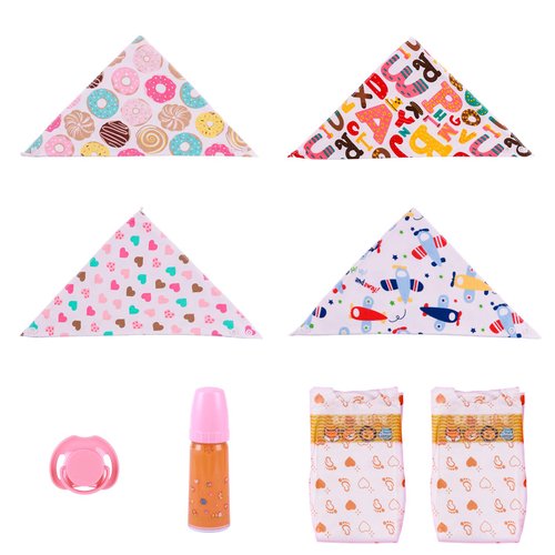 BABESIDE 4 PCS Doll Trianble Bibs Adjuatable, 2 PCS Baby Doll Diapers Underwear and Feeding Accessories Set for 17-22 Inch Baby Dolls