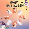 Cute Halloween Press on Nails Short Square Orange Fake Nails with Ghosts & Flower Design Orange Yellow Checkered False Nails Nude Acrylic Glue on Nails Stick on Nails for Women Girls 24pcs Nail Decor