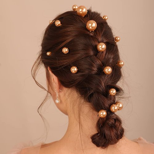 Xerling 20Pcs Pearl Hair Pins Bride Wedding Hair Pieces Champagne Hair Accessories for Girls Boho Women Headpiece (Champagne)