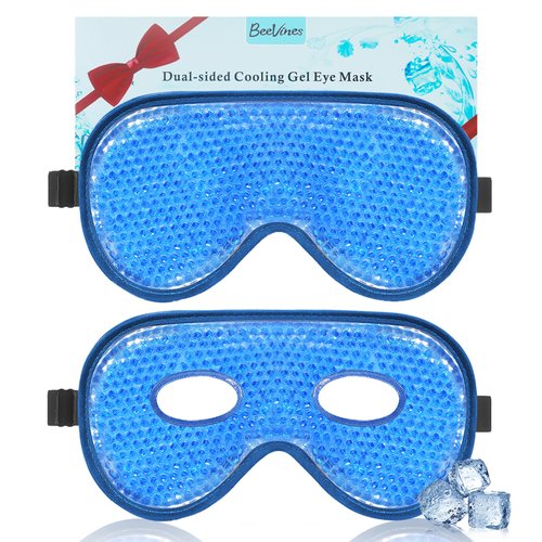 BeeVines Cooling Eye Mask, 2 Pack XL Jumbo Size Freezer Gel Eye Masks for Puffy Eyes Face, Ice Eye Mask, Cold & Warm Compress, Frozen Ice Pack for Post Eye Surgery & Allergies(Navy Blue)
