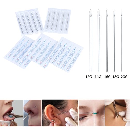 Xpircn 50PCS Mixed Piercing Needles Stainless Steel 12G 14G 16G 18G 20G Sterile Disposable Hollow Piercing Needles Ear Nose Lip Belly Body Piercing Needles