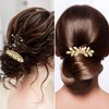 Amaxiu 5 Pcs Metal Leaf Hair Side Combs, Gold Silver Rhinestone Hair Comb French Twist Flower Hair Comb Clips with Teeth Fancy Side Combs Wedding Bridal Jewelry Hair Clips for Women Girls