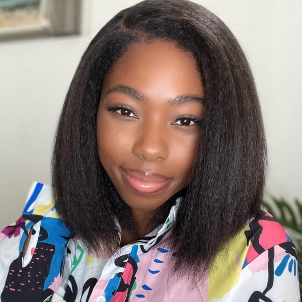 RHAH Brazilian Virgin Hair 13x4 HD Lace Front Wigs Human Hair with Baby Hair Pre plucked 8 Inch Kinky Straight Bob Wigs for Black Women 130% Density Italian Yaki Straight Human Hair Wigs Free Parting