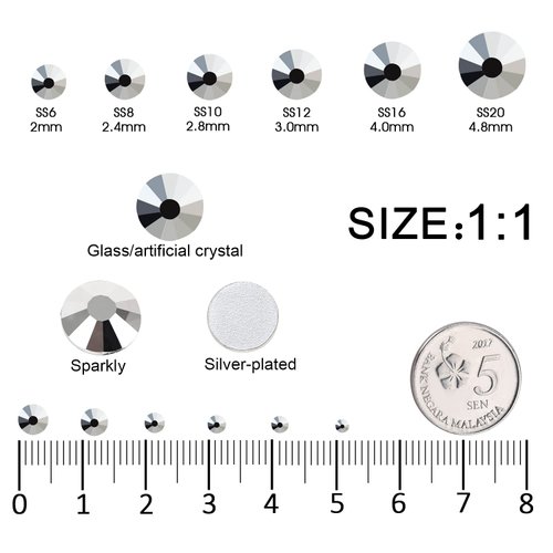 4240Pcs Silver Flatback Rhinestones 6 Sizes Crystal Diamonds for Nail Art Crafts Clothes Shoes with Tweezers and Picking Pen