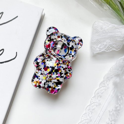 Sluswallow 1Pc Multicolor Mobile Phone Finger Holder, Mobile Phone Cartoon Foldable Epoxy Sequins 3D Cute Bear Shaped Phone Grip Tok Folding Bracket for Desktop Mobile Phone Cell Phones Accessories