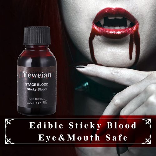 Yeweian Makeup Stage Blood(1.06 oz),Edible Fake Blood, Sticky Washable Fake Blood Makeup for Eye Blood Drops,Mouth,Nosebleed,Halloween SFX Makeup,Costume,Zombie,Vampire and Monster Dress Up(Dark)