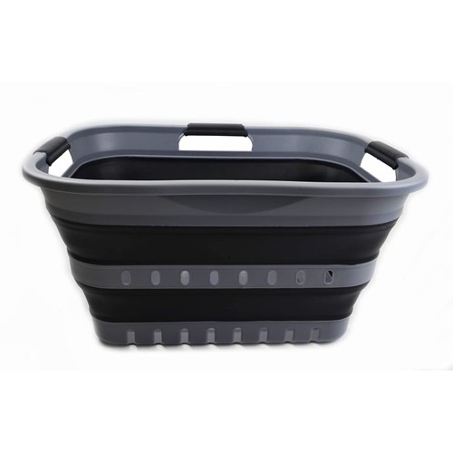 SAMMART 30L (8 Gallon) Collapsible 3 Handled Plastic Laundry Basket - Foldable Pop Up Storage Container/Organizer - Space Saving Hamper/Basket (Grey/Black)