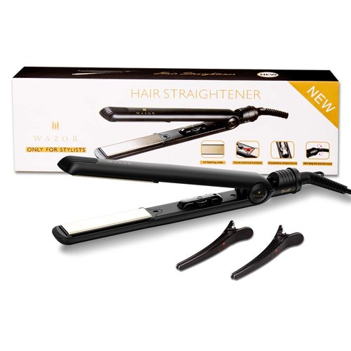 Wazor Titanium Hair Flat Iron Ceramic 1 Inch Hair Straightener Negative Ionic Flat Iron Dual Voltage for Worldwide Use with Temp Setting and Auto Shut Off Black