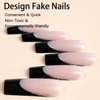 Magrace Press on Nails Long Square Fake Nails Nude Black False Nails with Designs 24 pcs Stick on Nails for Women (A-5)