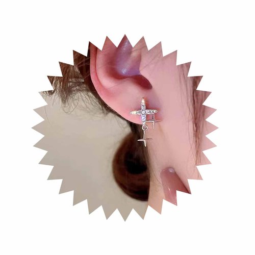 Sttiafay Vintage Rhinestone Star Earrings Silver Star Stud Earrings Crystal Star Drop Earrings Bling Cz Paved Star Earrings Jewelry for Women