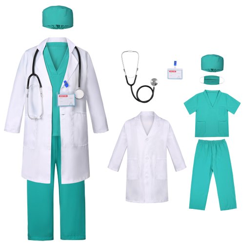 Gortykor Doctor Costume for Kids Doctor Lab Coat Doctor Dress up for Boys Girls Halloween Dress Up(8-9 Years)