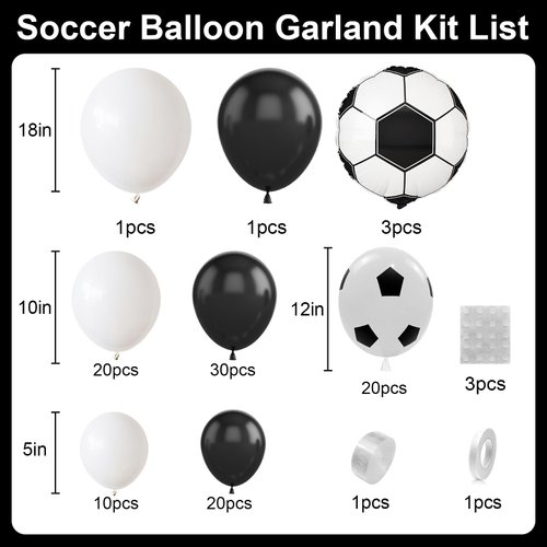 Soccer Balloon Arch Garland Kit, Black White Balloons Decorations with Soccer Foil Balloons for Men Women Teen Kids Soccer Football Theme Birthday Party Decor Supplies