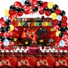 Mpanwen Video Game Birthday Party Decorations - 109Pcs Red and Black Gamer Gaming Party Supplies For Boys Birthday Party - Gaming Backdrop, Table Cover, Hanging Swirls, Topper, Balloons