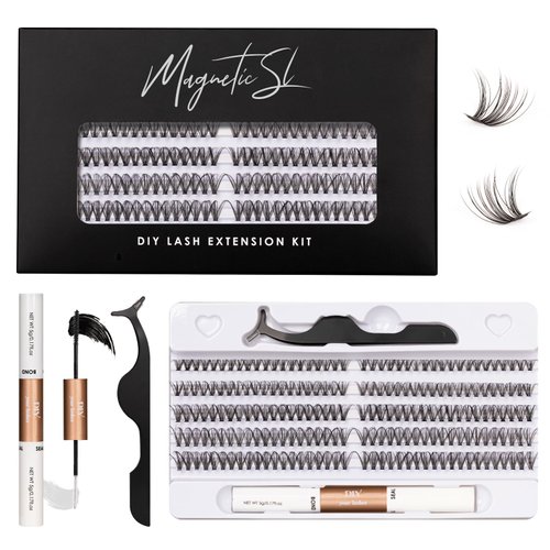 DIY Lash Extension Kit 200pcs Cluster Lashes Kit 30D Lash Clusters Individual Eyelash Extensions Kit with Lash Bond & Seal For False Eyelash, Applicator For Cluster Kit Mix 10-16mm D Curl(30D-0.07D)