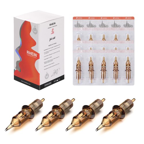 RHEIN Tattoo Cartridges Needles 50pcs, Tattoo Needle Kit Mixed #10 Bugpin 0.3mm Round Liner & #12 Standard 0.35mm 1RL 3RL 5RL 7RL 9RL, 3.5mm M-Taper Each Size 5pcs Tattoo Supplies EN02-50KIT-C
