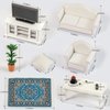 SAMCAMI Miniature Dollhouse Furniture 1 12 Scale - Wooden Dollhouse Furniture Set for Dollhouse Living Room - Doll House Furniture Incl Sofa, TV Cabinet, Coffee Table and Other Accessories (White)