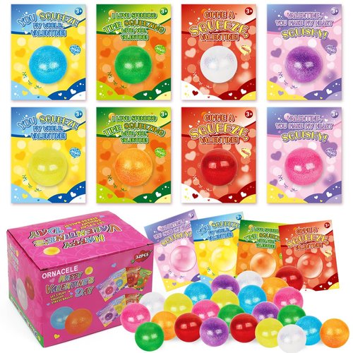 ORNACELE 32PACK Valentine's Day Greeting Cards With Stress Ball Stretchy, Kids Valentine Exchange Cards for Girls Boys School Class Exchange Gifts, Classroom Prizes, Valentine Party Favors