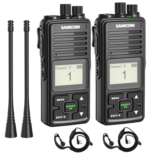 SAMCOM FPCN10A Two Way Radios Long Range 3000mAh Walkie Talkies for Adults Rechargeable 2 Way Radios UHF Programmable Handheld Business Radio with Earpieces,Group Call, 2 Packs