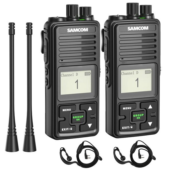 SAMCOM FPCN10A Two Way Radios Long Range 3000mAh Walkie Talkies for Adults Rechargeable 2 Way Radios UHF Programmable Handheld Business Radio with Earpieces,Group Call, 2 Packs