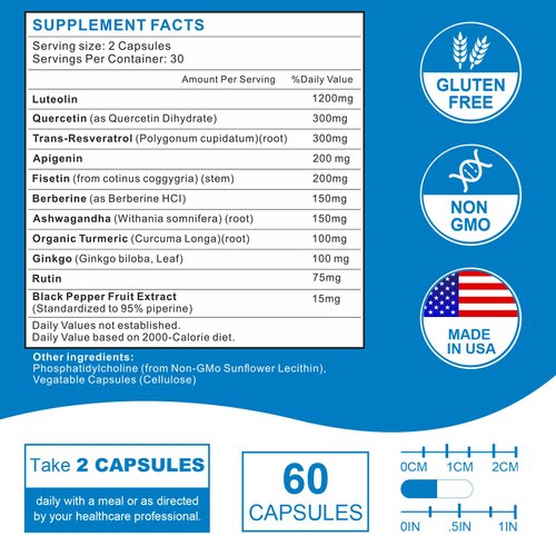 VITACRLLYNMN 1200MG Liposomal Luteolin Supplement - Maximum Absorption, Antioxidant Boost for The Brain 60 Capsules