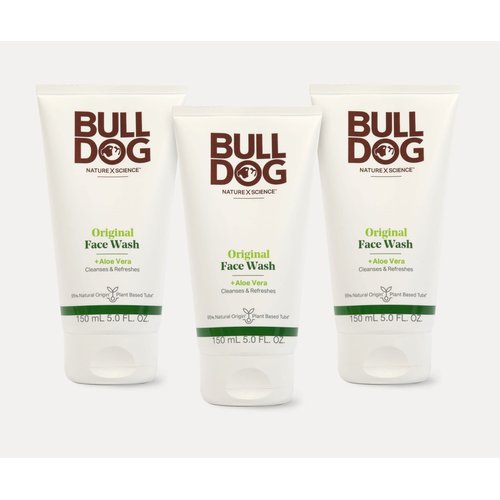 Bulldog Mens Skincare and Grooming Original Face Wash with Aloe, Camelina & Green Tea, 5 Fl. Oz. - Pack of 3