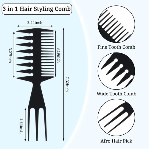 2 Pcs Men's Hair Styling Combs set Pompadour Wide Tooth Comb Texture Comb for Slicked Back, Adding Volume, Fauxhawk, 3 in 1 Hair pick Double Side Afro Comb for Hairstyle