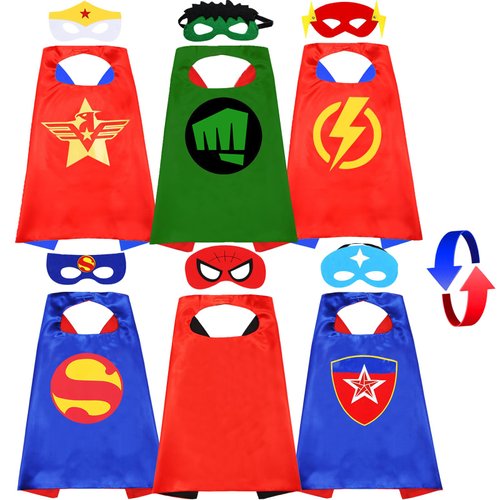 Superhero Capes and Mask for Kids Double-edged Superhero Costumes for Boys Superhero Toys for Kids Superhero Cape Dress up Halloween Gifts