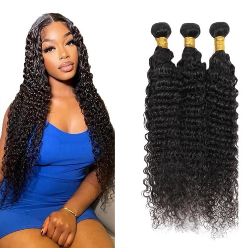 26 28 30 Inch Deep Wave Human Hair Bundles Natural Color 8A Brazilian Unprocessed Virgin Remy Hair 3 Bundles Deep Wave Bundles Human Hair Extensions Deep Curly Bundles