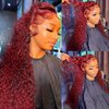MISSJAY Burgundy 13x4 HD Transparent Lace Front Wigs Human Hair 99J Deep Wave Human Hair Wigs for Black Women Curly Wigs Pre Plucked with Baby Hair 180 Density (20 Inch)