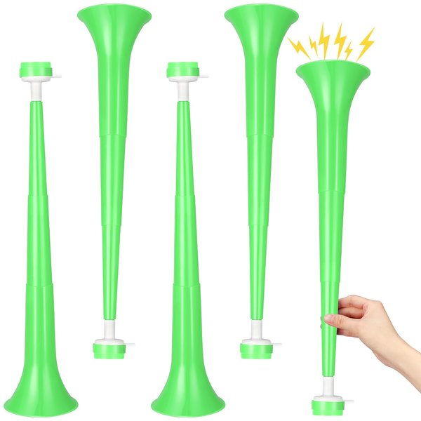 GCQJOQ 4 Pcs Stadium Horn 21 Inch Vuvuzela Plastic Collapsible Cheering Trumpets for Sporting Events Football Carnival St Patricks Day Party Supplies, Green