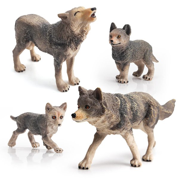 Fantarea Wild Life Jungle Animal Model Figures Set 4 PCS Siberian Wolf Figurines Playsets Desktop Decor Ornament Birthday Party Favors Classrooms Rewards for Children Kid