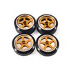 Abendor 4Pcs Rc Drift Wheels and Drift Tires for 1/28 Wltoys K969 K989 P929, Alloy Rc Drift Car Wheels with Hard Rubber Tires for 1/28 Kyosho Mini-Z Mini-Q HGD1 HGV1(Gold)