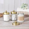 Komashr Apothecary Jar Canisters Bathroom Vanity Organizer - Qtip Holder Storage Organizer Countertop -Stainless Steel Lids &Cute Stickers for Qtips,Cotton Swabs,Makeup Sponges,Floss(3 Pack ) (Gold)