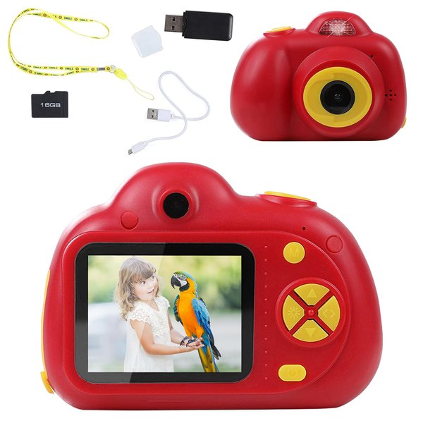 IQ Toys Digital Camera for Kids- Takes Pictures, Videos, and Digital Image Playback. USB Cable, 16 GB SD Card, and USB Card Reader Included (Red)