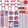 DysanVica 136PCS 4th of July Accessories - Patriotic Party Favors Fourth of July Decoration Supplies Headband Shutter Glasses Tattoo Sticker Necklace Flag American Memorial Independence Day USA Themed
