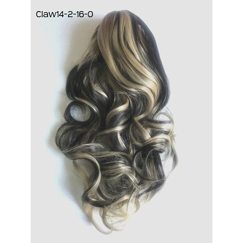 SHOWTIME 14&quot; Claw Clip in Wavy Ponytail Extensions Dark Brown Blonde Highlights Heat Friendly Fir...