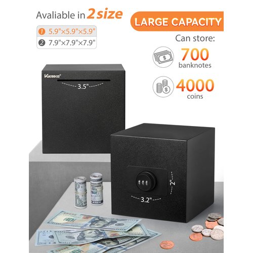 Kypeeka Piggy Bank for Adults, Stainless Steel Password Reusable Safe Bank, Metal Money Saving Box with Combination Lock for Cash Saving (Black, 5.9 inch)