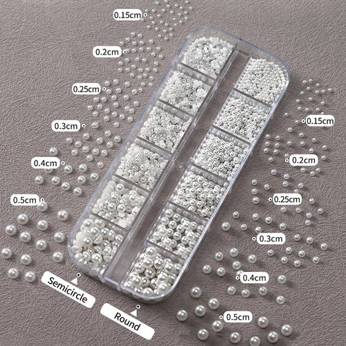 12 Grids White Pearls for Nails Pearl Nail Charms Pearl Beads Nail Art Charms Half Round Pearl Charms for Nails Design Nail Pearls for Crafting Beads for Crafts Flatback Pearls Nail Decor Bead Charms