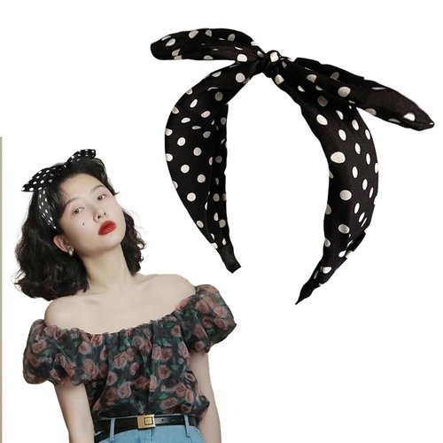 Cosplay Halloween Costume Hair Accessories Black Polka Dot Bow Headbands Hairband for Women Bowknot Headband Hair Band 50s Headband Black Rabbit Ears Headband Head Band Retro Headband Headwear