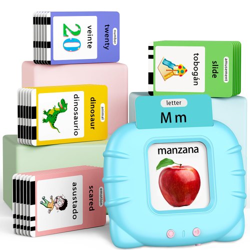 Eaever Spanish English Bilingual Learning Toys, Educational ABC Talking Flash Cards with 520 Sight Words, Autism Sensory Toys, Toddler Toys for 2 3 4 5 6 Year Old, Easter/Xmas/Birthday Gift, Blue